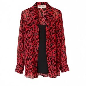 Diane Von Furstenberg Animal Crepe Button Doen Shirt with Black Tank Liner